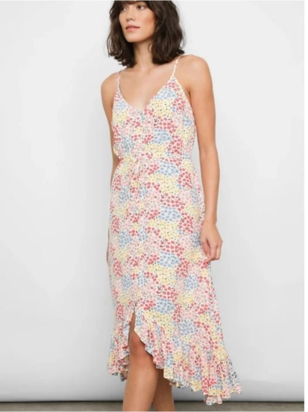 RAILS frida floral meadow midi dress ruffle hem vacation cottagecore size M